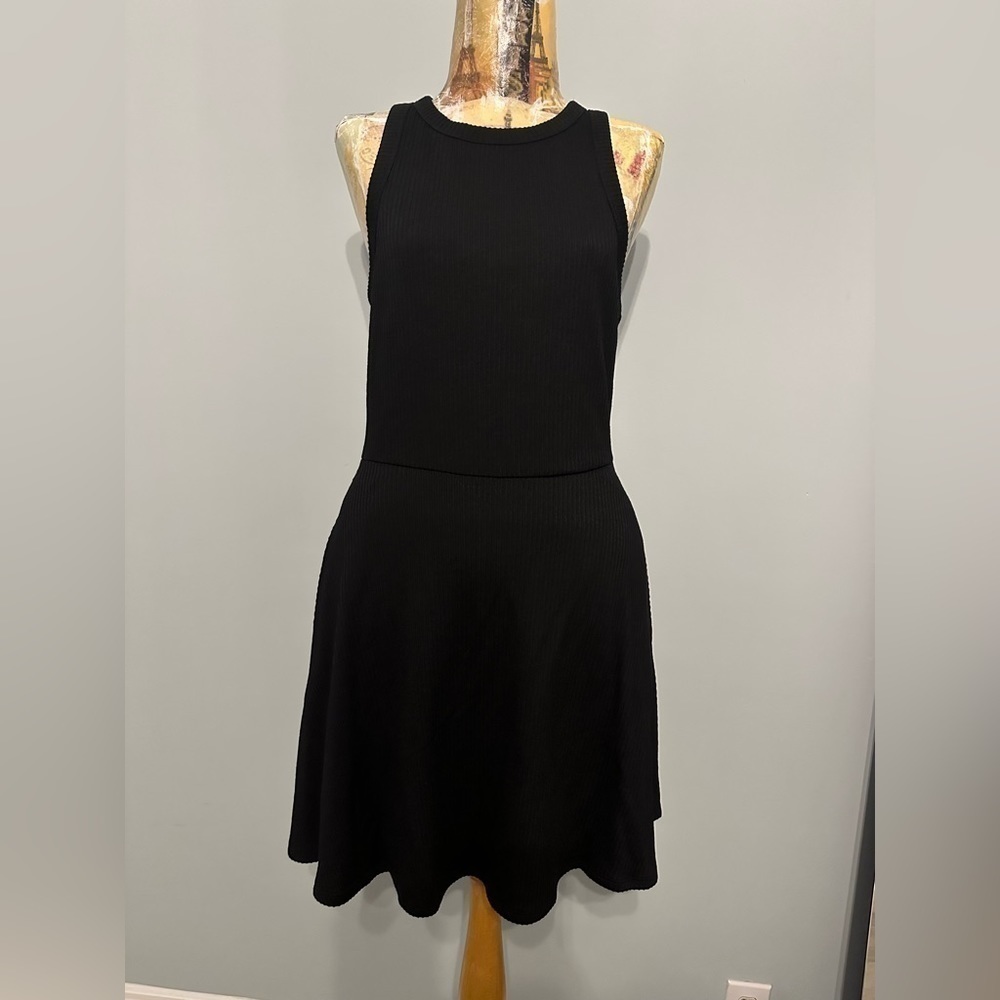 BP Sleeveless Ribbed Black Women's Close Fitting Bodice Pocket Minidress M
